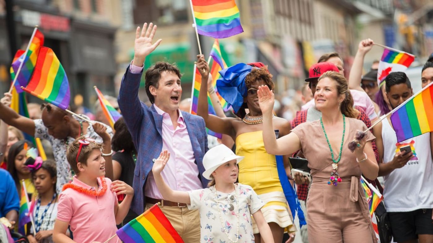 Prime Minister Justin Trudeau marched with his wife Sophie and and