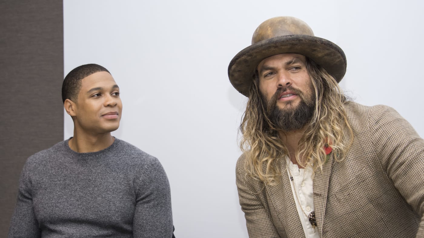 Ray Fisher and Jason Momoa at the "Justice League" Press Conference.