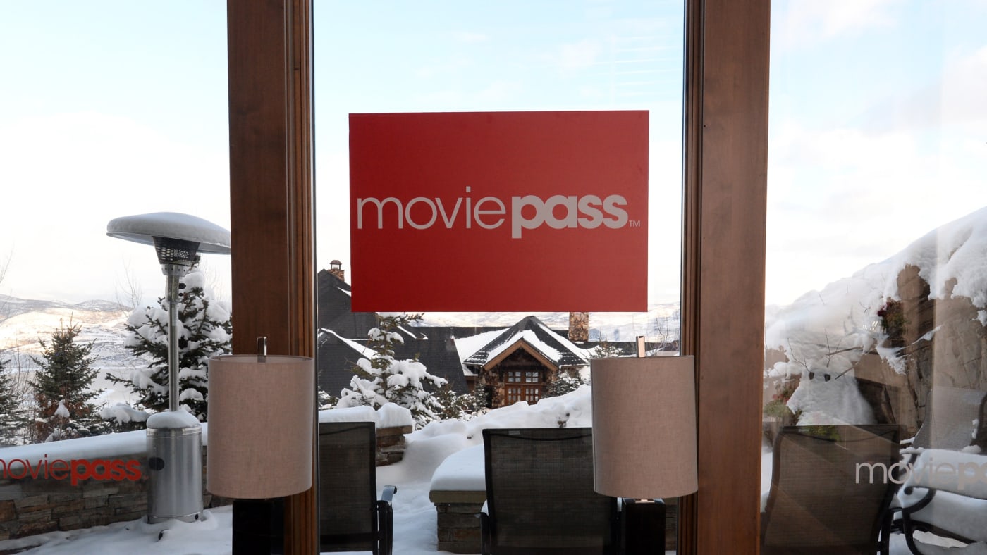A view of signage at the MoviePass House Park City during Sundance 2018