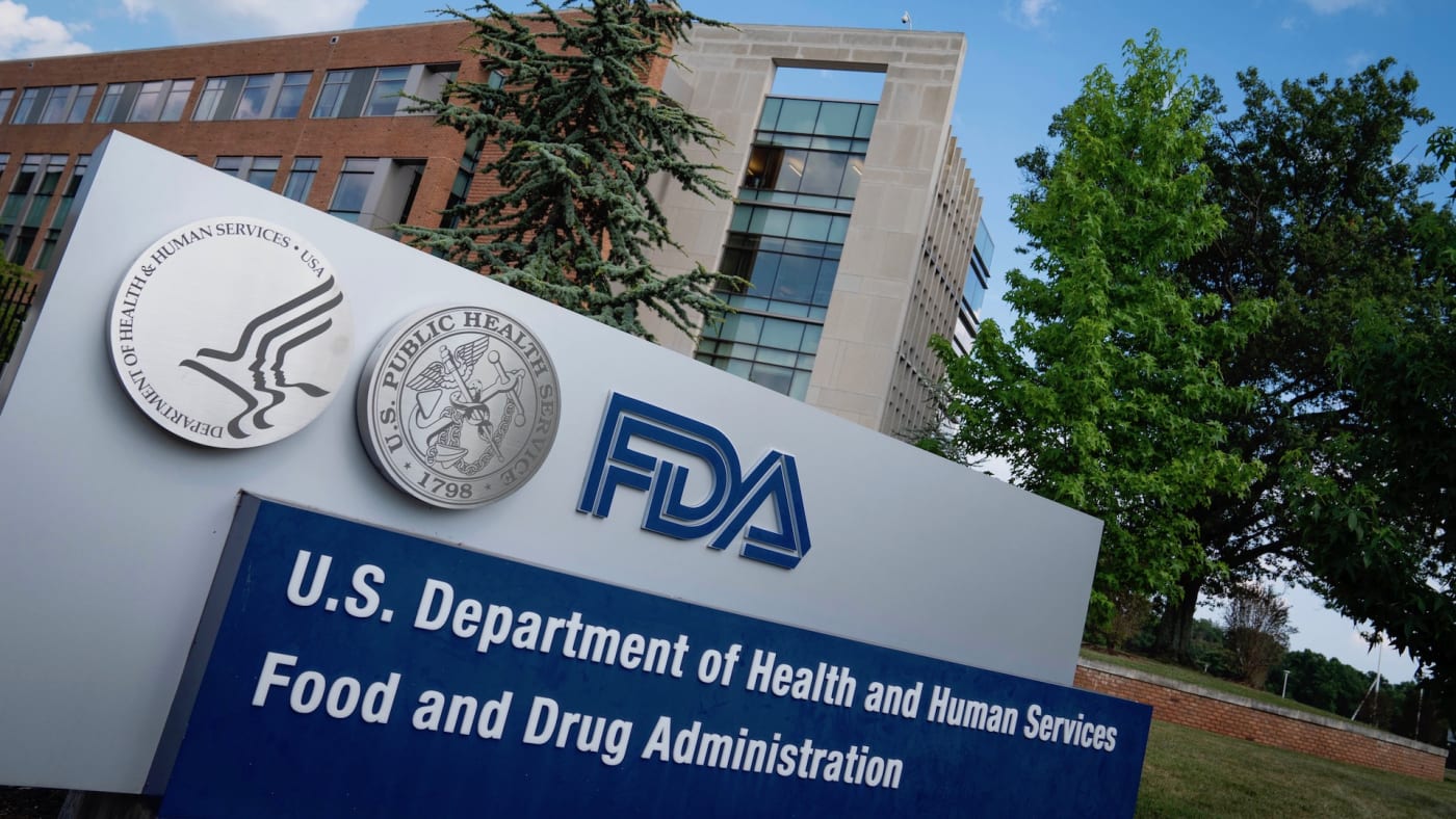 A sign for the Food And Drug Administration is seen outside of the headquarters