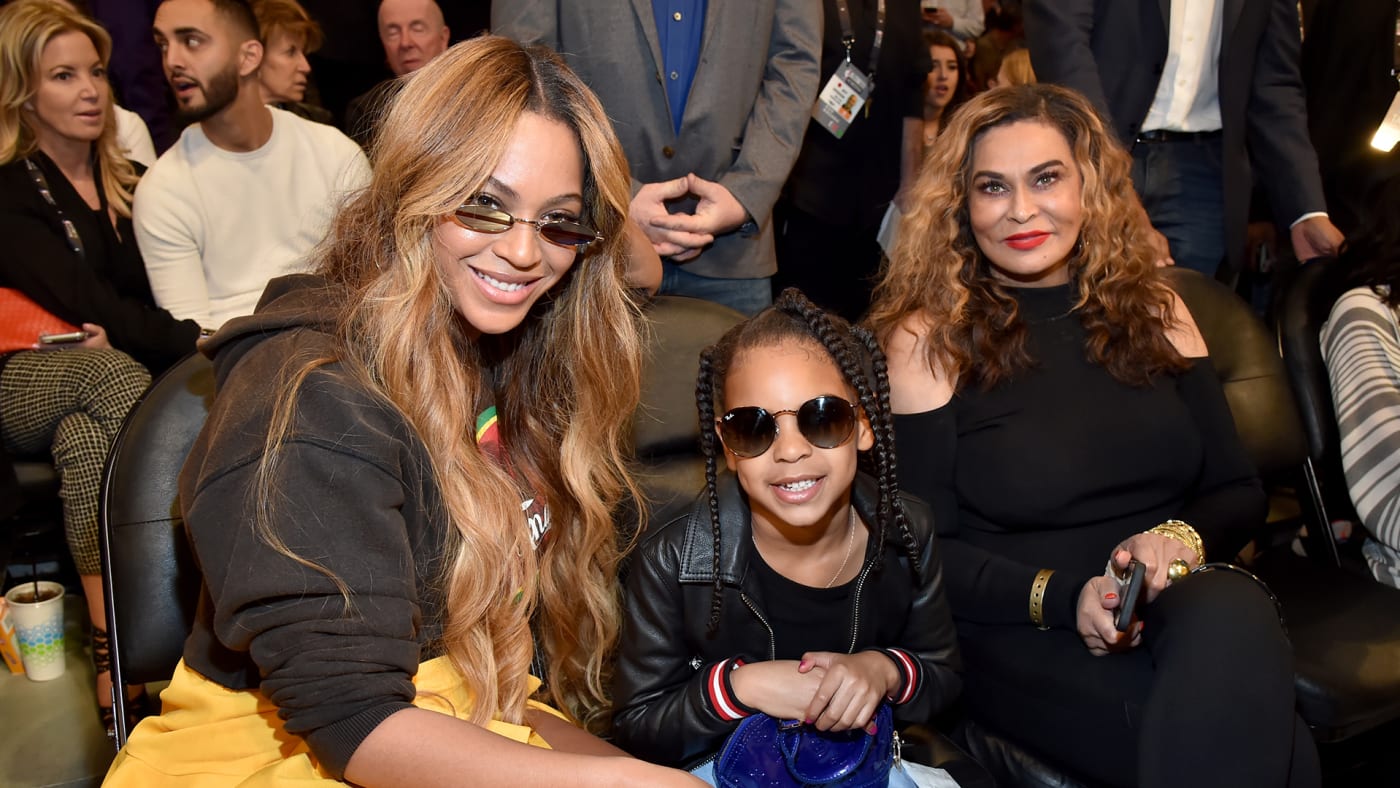 Beyonce, Blue Ivy Carter, and Tina Knowles attend the 67th NBA AllStar Game