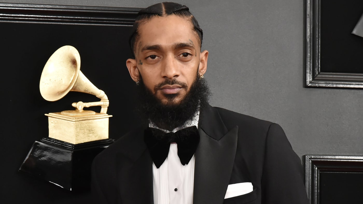 Nipsey Hussle is seen at a Grammys event