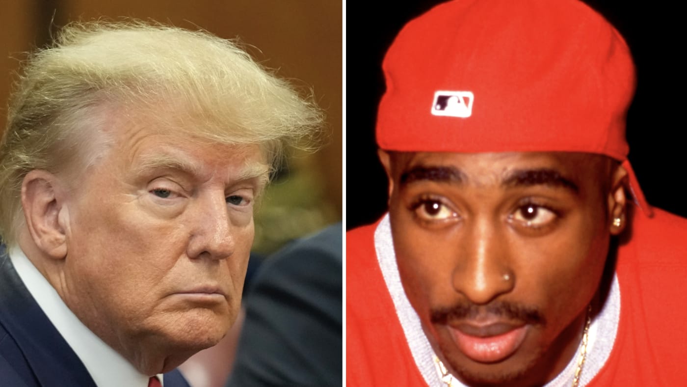 Split image of 2Pac and Donald Trump