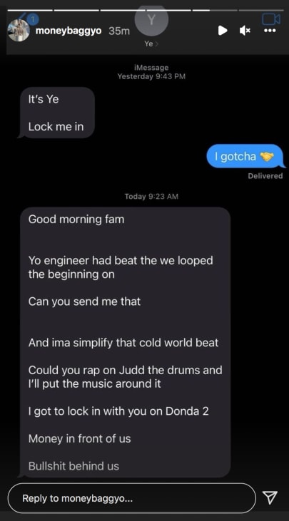 Donda 2 confirmed in Moneybagg Yo text