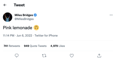 miles bridges instagram stories joint and pink drink responds with tweet