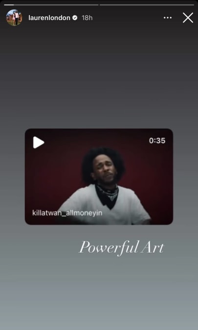 Lauren London's Instagram Stories post about Kendrick Lamar paying tribute to Nipsey Hussle