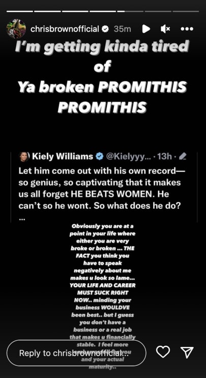 Screenshot of Chris Brown Instagram