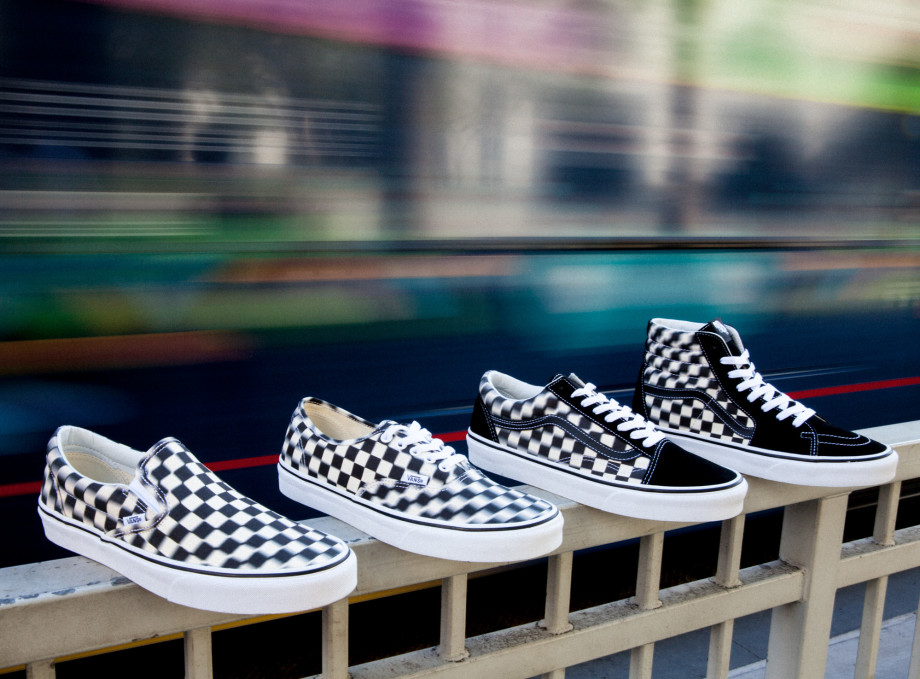 trippy checkerboard vans