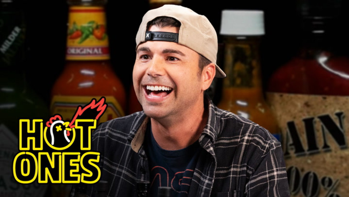 Mark Rober Gives Up on Science While Eating Spicy Wings Hot Ones