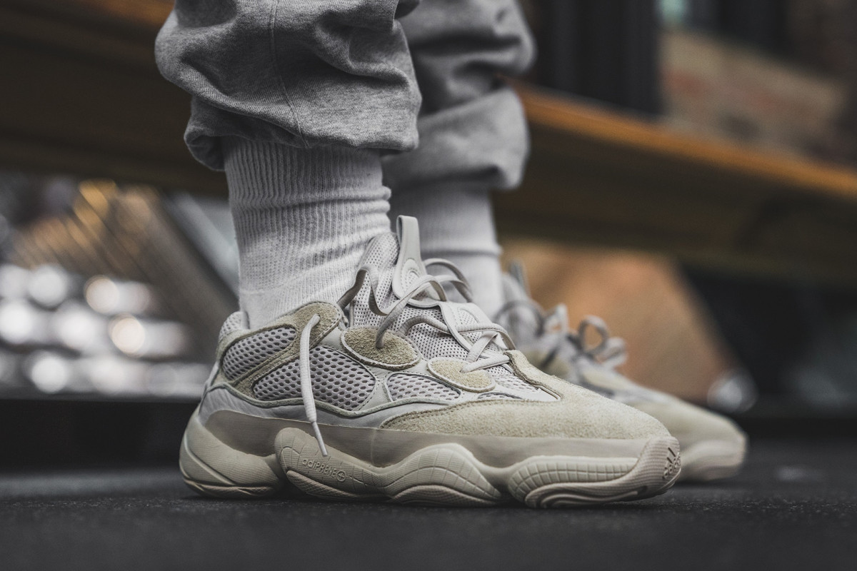 adidas yeezy 500 bone white on feet