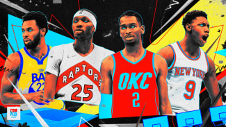Andrew Wiggins, Chris Boucher, Shai Gilgeous Alexander, and RJ Barrett appear in a stylized illustration