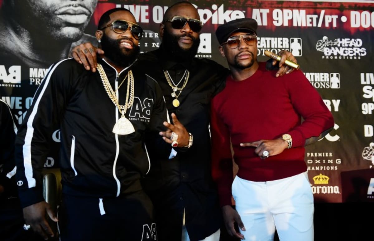 broner adrien mayweather floyd rick ross ashely theophane announcement fight complex terms again bad zimbio getty jr source might looks
