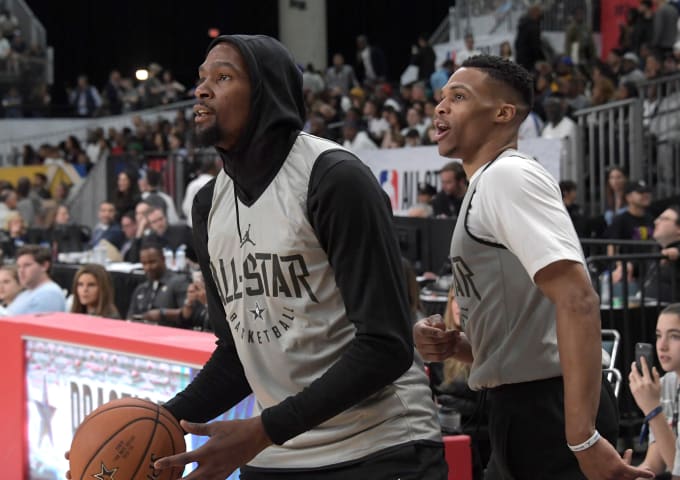 Kevin Durant Russell Westbrook NBA All-Star Practice 2018