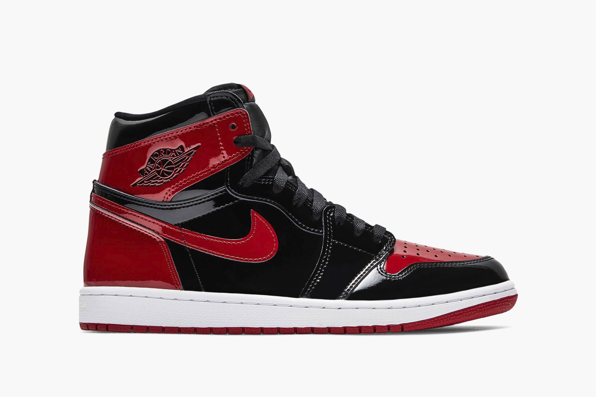 black and red patent leather jordans 1