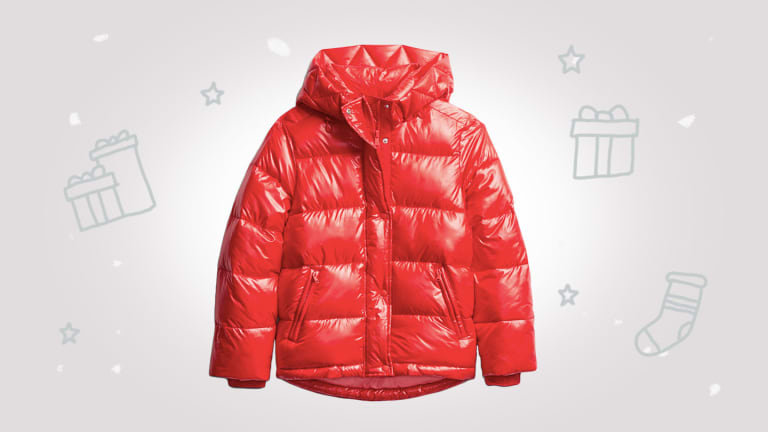 gap red puffer jacket