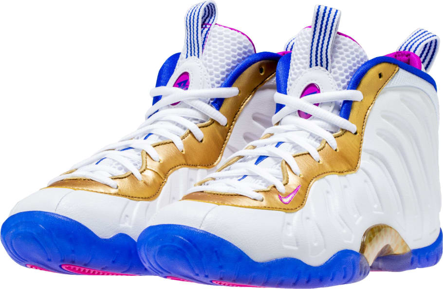 white gold pink blue foamposites