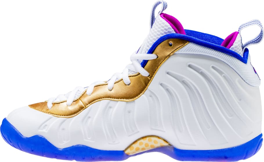 white pink gold foamposites