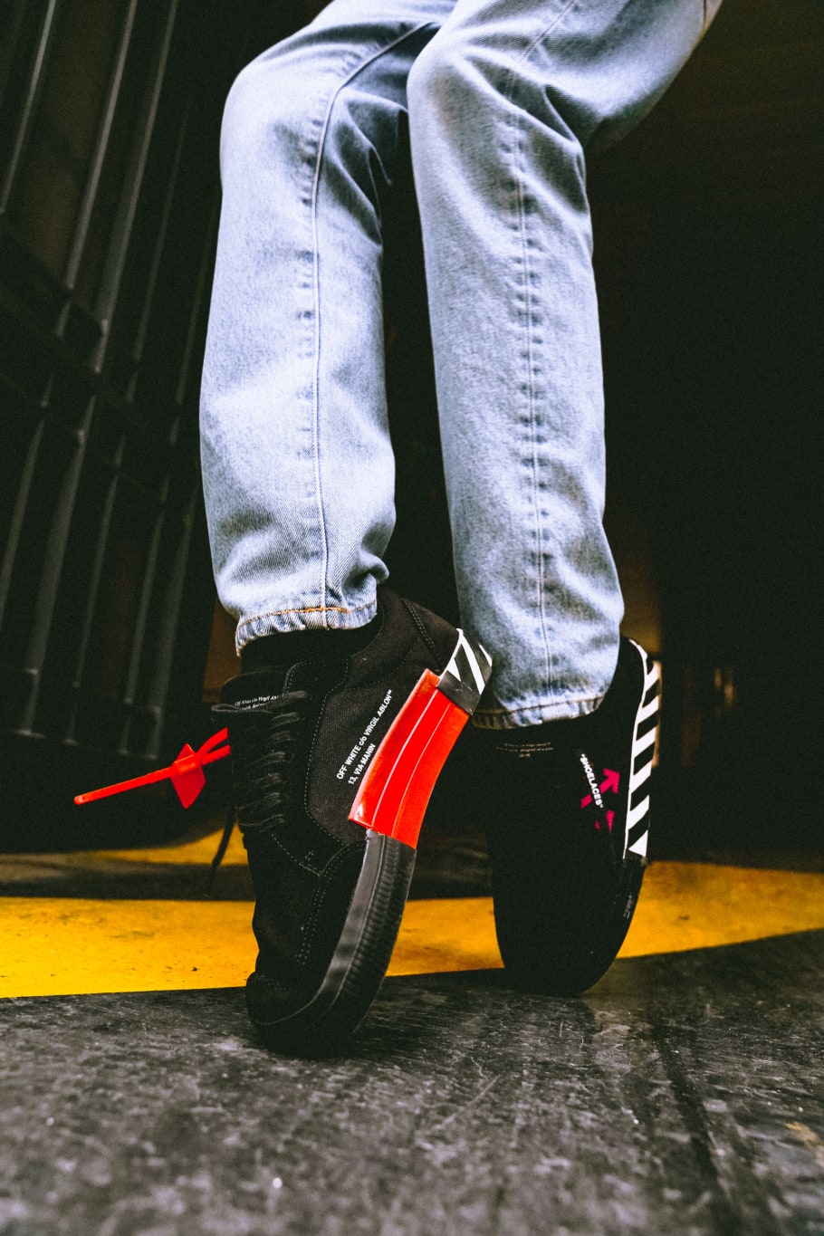off white vulcanized on feet