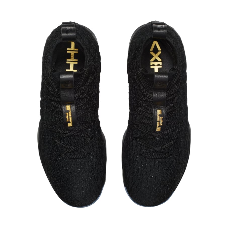 lebron shoes 15 black and gold