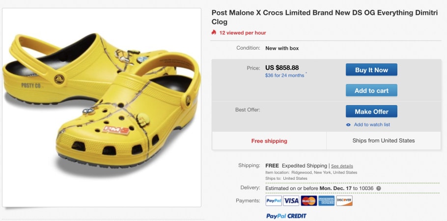 crocs post malone cost