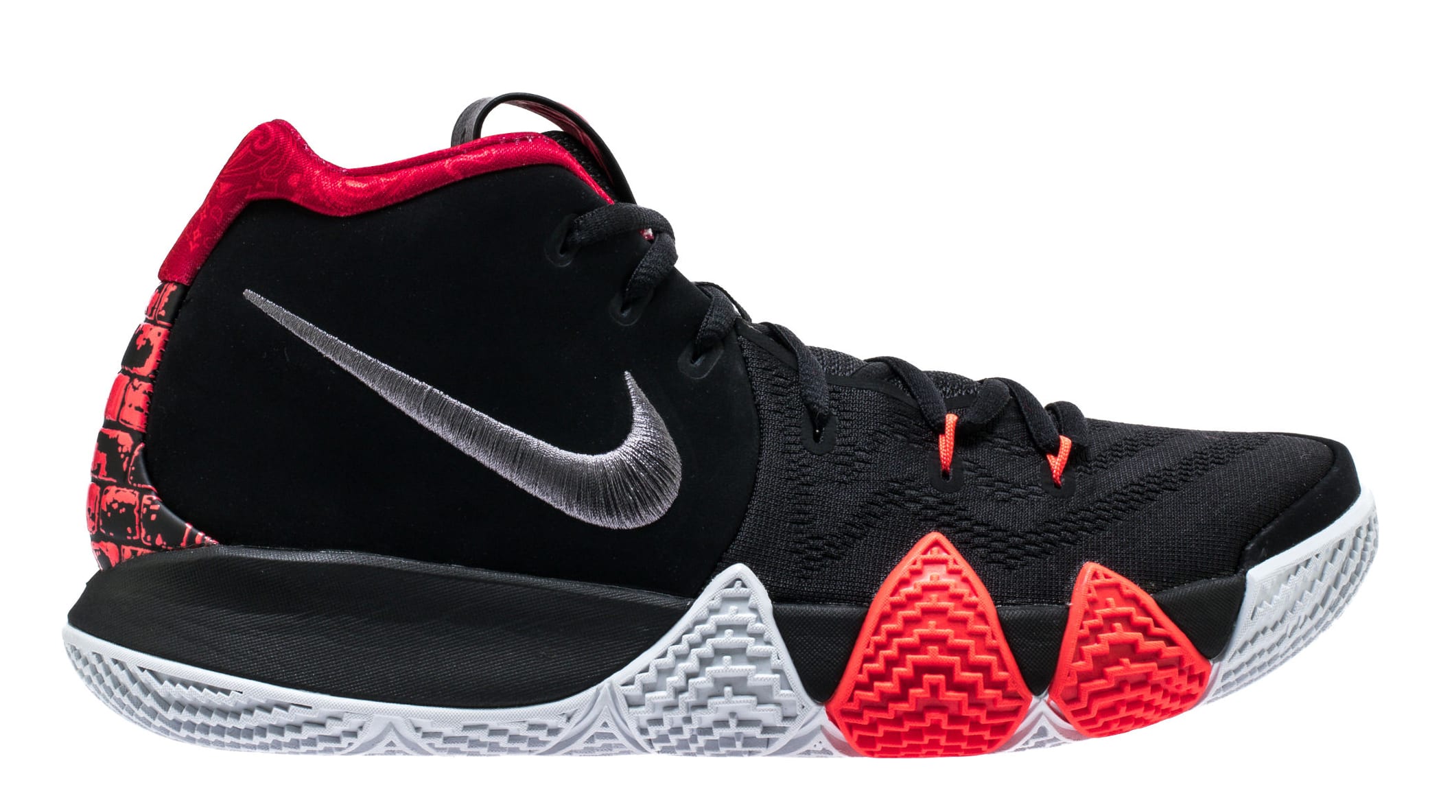 kyrie 4s black and red