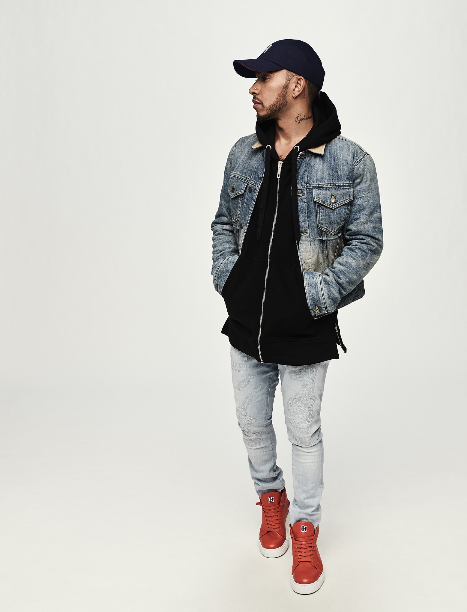 lewis hamilton hooded denim jacket