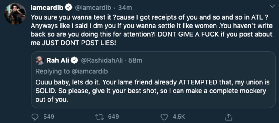 Cardi B And Rah Ali Get Into Heated Twitter Exchange Complex