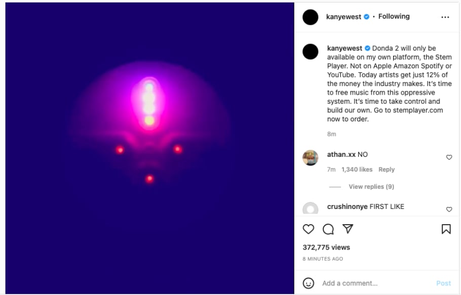 Ye Announces 'Donda 2' Will 'Only Be Available' on Stem Player