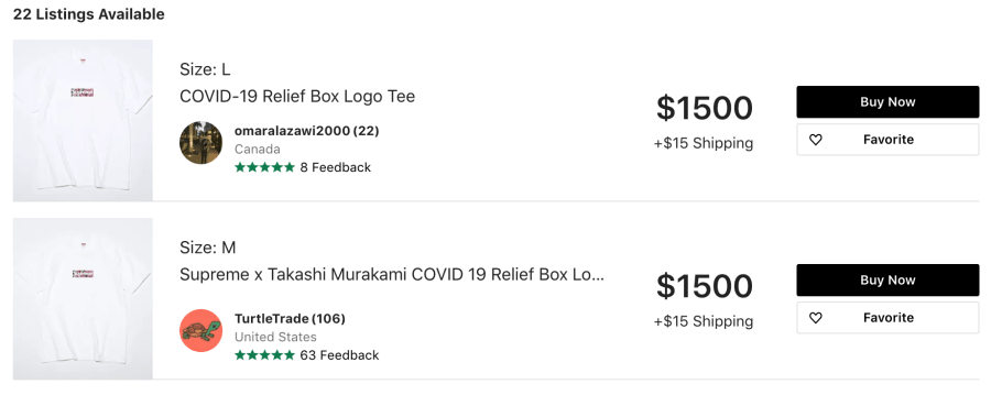 Supreme x Murakami COVID-19 Tees Listed on Resale Sites as High as 