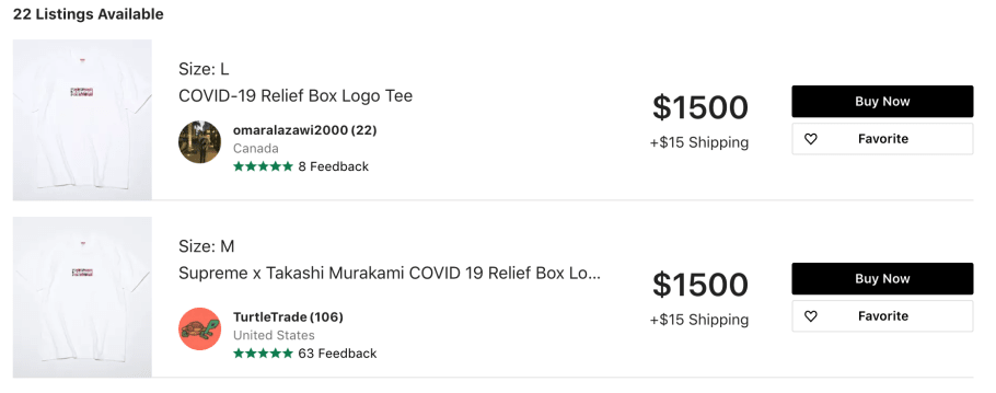 Supreme x Murakami COVID-19 Tees Listed on Resale Sites as High as