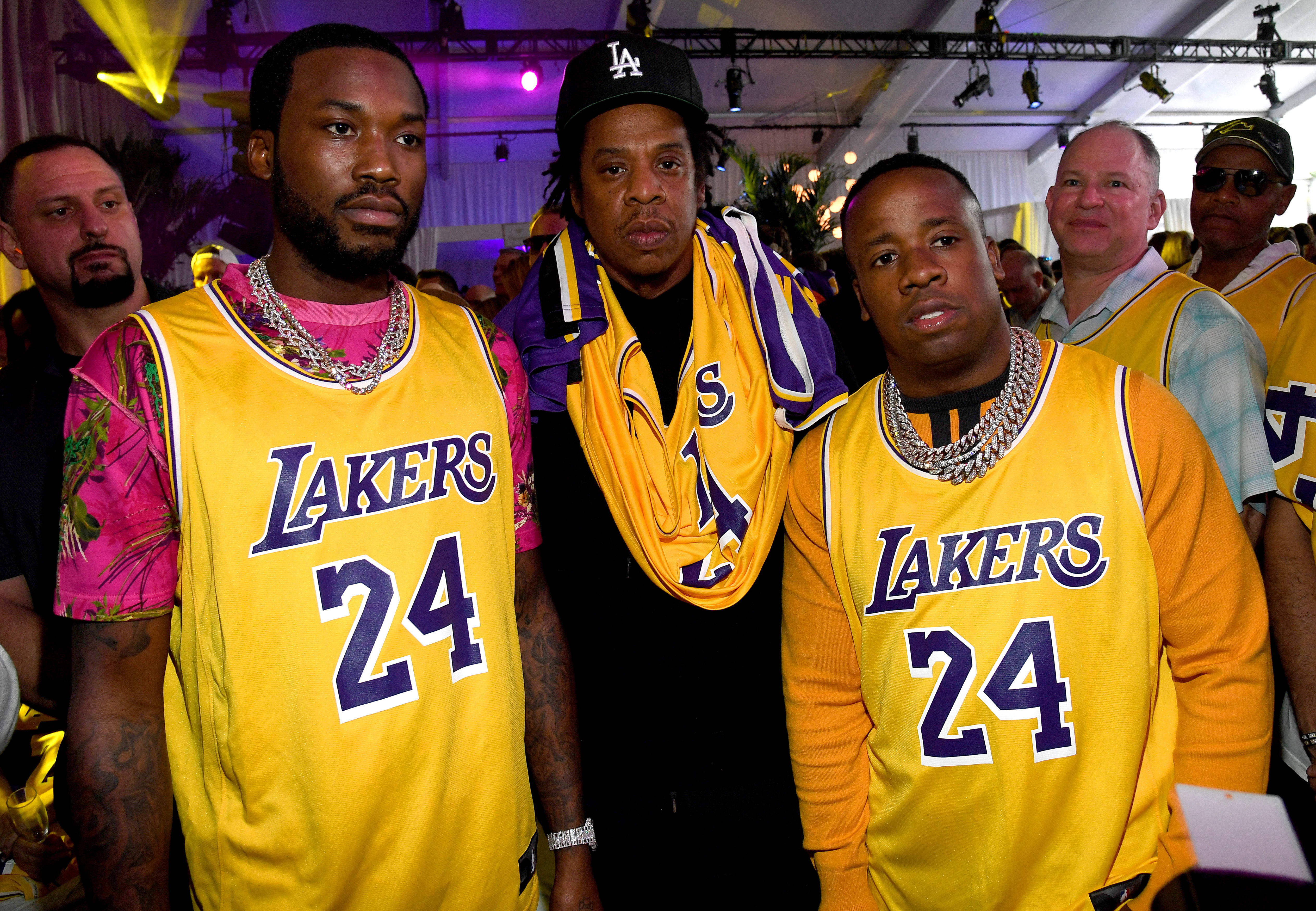 JAY Z, Meek Mill, and Yo Gotti Arrive To The Super Bowl in Kobe Bryant Tribute Jerseys