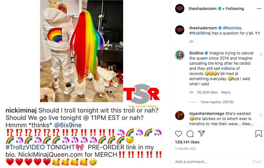 Tekashi 6ix9ine Mocks Haters Who Have Tried To Cancel Him And - trollz nicki minaj roblox id