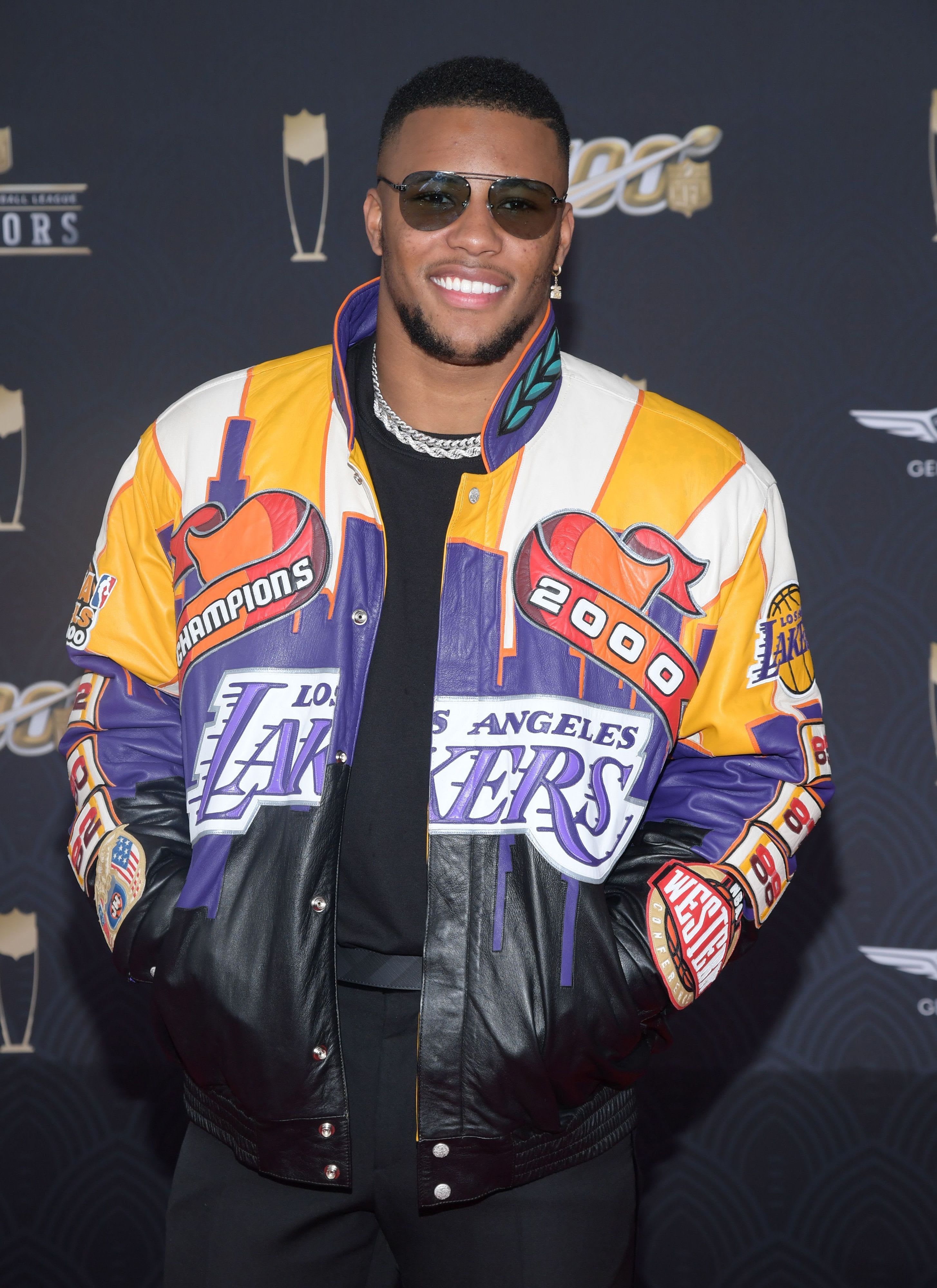 Saquon Barkley in a Leather Kobe Tribute Jacket