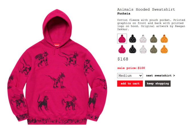 supreme animals hooded sweatshirt