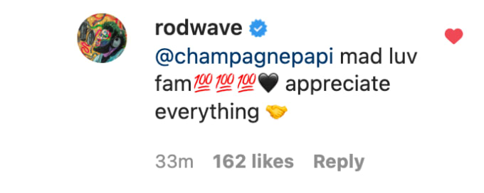 Rod Wave responds to Drake on Complex's IG